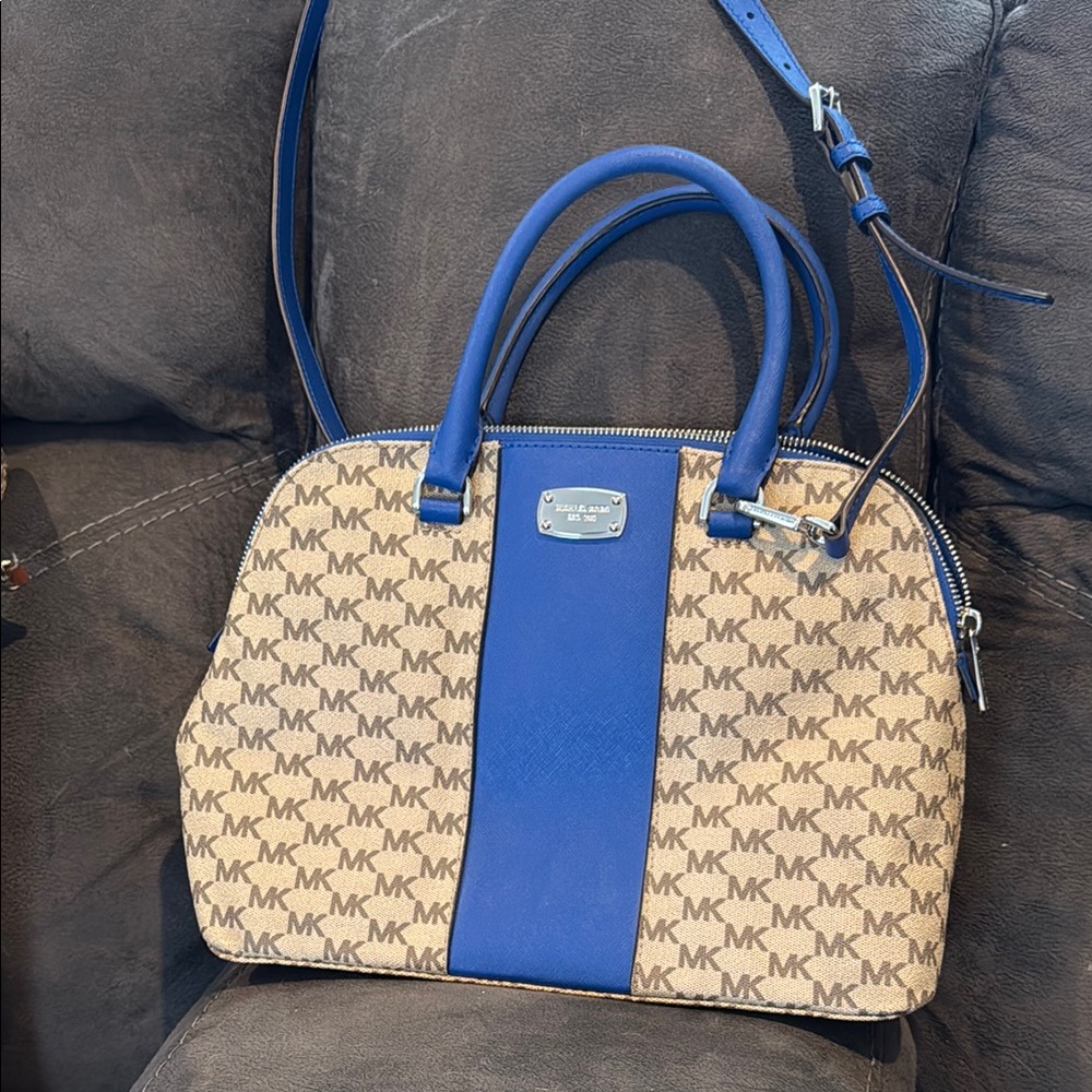 Michael Kors Veronica Blue and Beige Satchel Bag